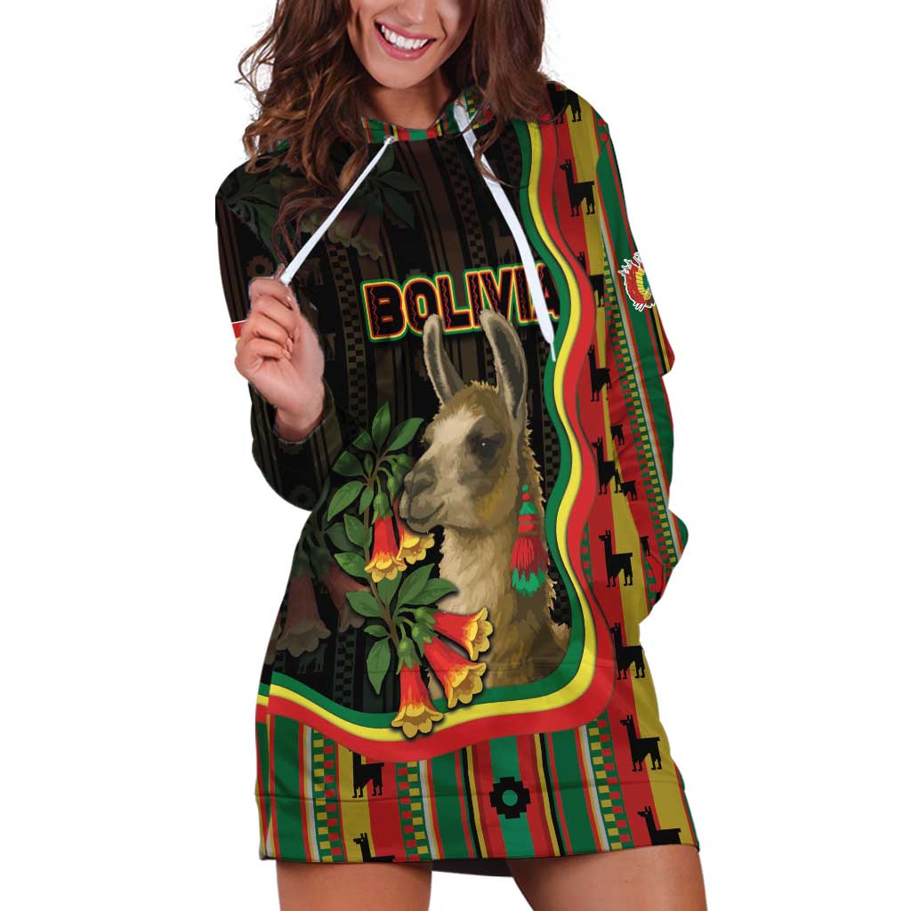 Bolivia Hoodie Dress The Llama With Kantuta Over Andean Patterns - Wonder Print Shop