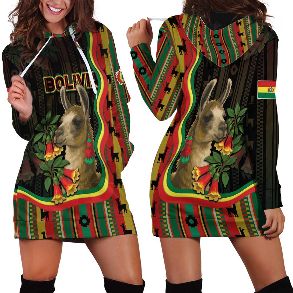 Bolivia Hoodie Dress The Llama With Kantuta Over Andean Patterns - Wonder Print Shop