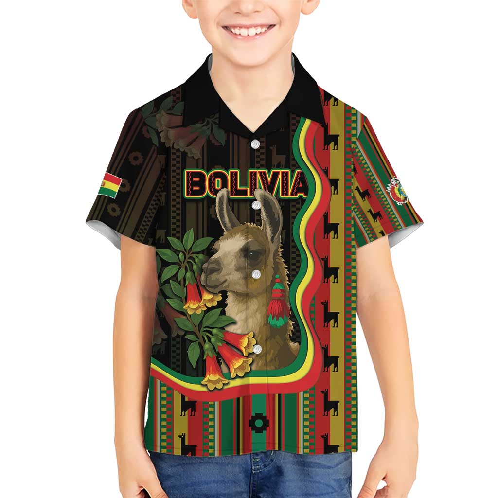 Bolivia Kid Hawaiian Shirt The Llama With Kantuta Over Andean Patterns - Wonder Print Shop