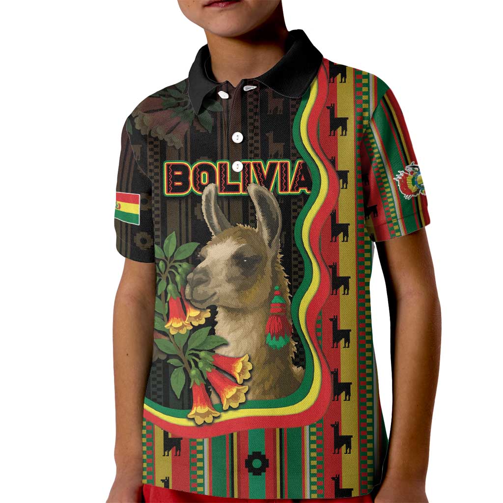 Bolivia Kid Polo Shirt The Llama With Kantuta Over Andean Patterns - Wonder Print Shop