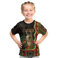 Bolivia Kid T Shirt The Llama With Kantuta Over Andean Patterns - Wonder Print Shop