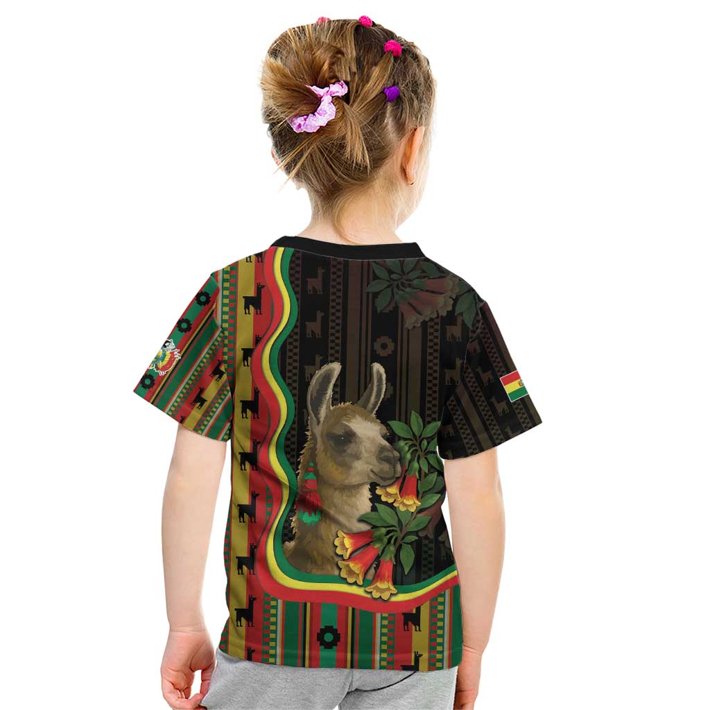 Bolivia Kid T Shirt The Llama With Kantuta Over Andean Patterns - Wonder Print Shop