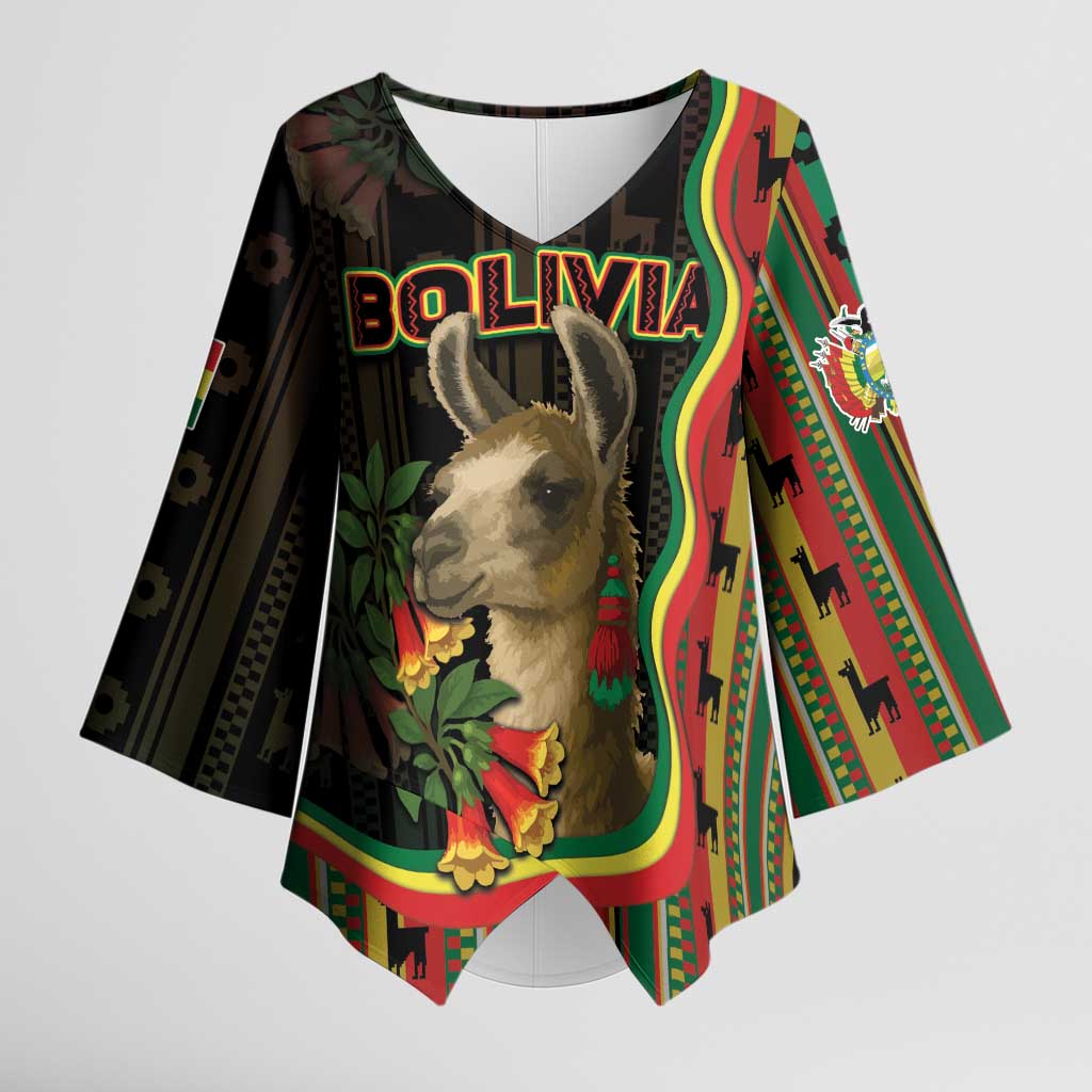Bolivia Kimono Sleeve Blouse The Llama With Kantuta Over Andean Patterns - Wonder Print Shop