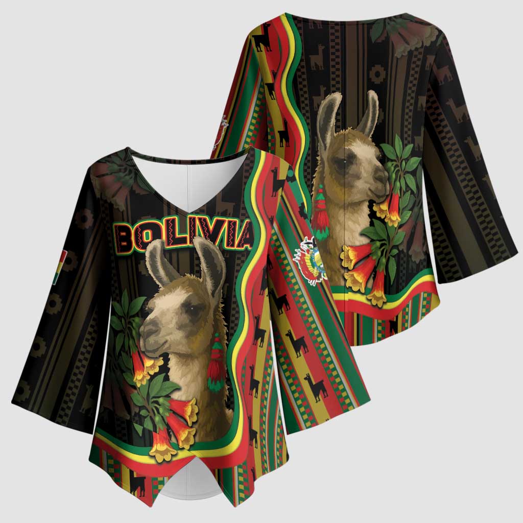 Bolivia Kimono Sleeve Blouse The Llama With Kantuta Over Andean Patterns - Wonder Print Shop