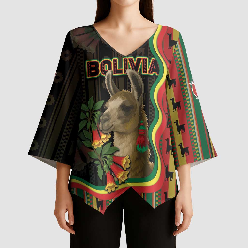 Bolivia Kimono Sleeve Blouse The Llama With Kantuta Over Andean Patterns - Wonder Print Shop