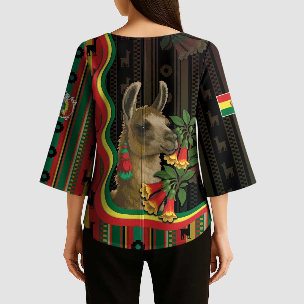 Bolivia Kimono Sleeve Blouse The Llama With Kantuta Over Andean Patterns - Wonder Print Shop