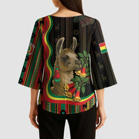 Bolivia Kimono Sleeve Blouse The Llama With Kantuta Over Andean Patterns - Wonder Print Shop