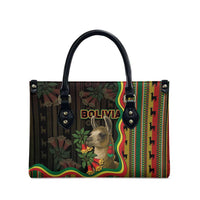 Bolivia Leather Bag The Llama With Kantuta Over Andean Patterns - Wonder Print Shop