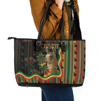 Bolivia Leather Tote Bag The Llama With Kantuta Over Andean Patterns - Wonder Print Shop