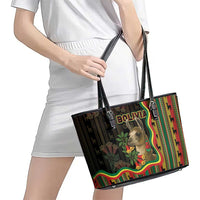 Bolivia Leather Tote Bag The Llama With Kantuta Over Andean Patterns - Wonder Print Shop