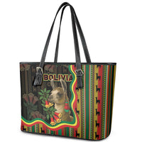 Bolivia Leather Tote Bag The Llama With Kantuta Over Andean Patterns - Wonder Print Shop