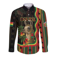 Bolivia Long Sleeve Button Shirt The Llama With Kantuta Over Andean Patterns - Wonder Print Shop