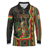 Bolivia Long Sleeve Polo Shirt The Llama With Kantuta Over Andean Patterns - Wonder Print Shop