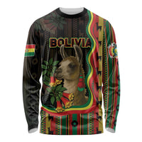 Bolivia Long Sleeve Shirt The Llama With Kantuta Over Andean Patterns - Wonder Print Shop