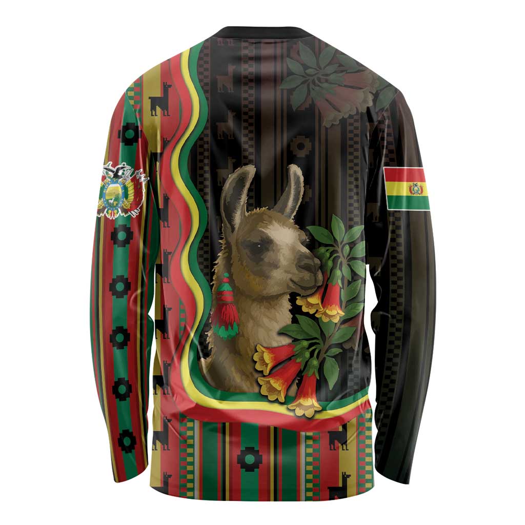 Bolivia Long Sleeve Shirt The Llama With Kantuta Over Andean Patterns - Wonder Print Shop