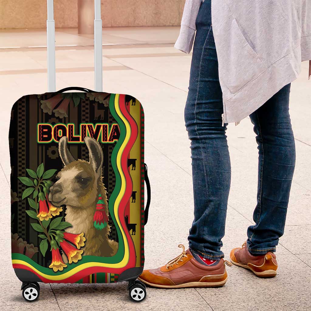 Bolivia Luggage Cover The Llama With Kantuta Over Andean Patterns - Wonder Print Shop