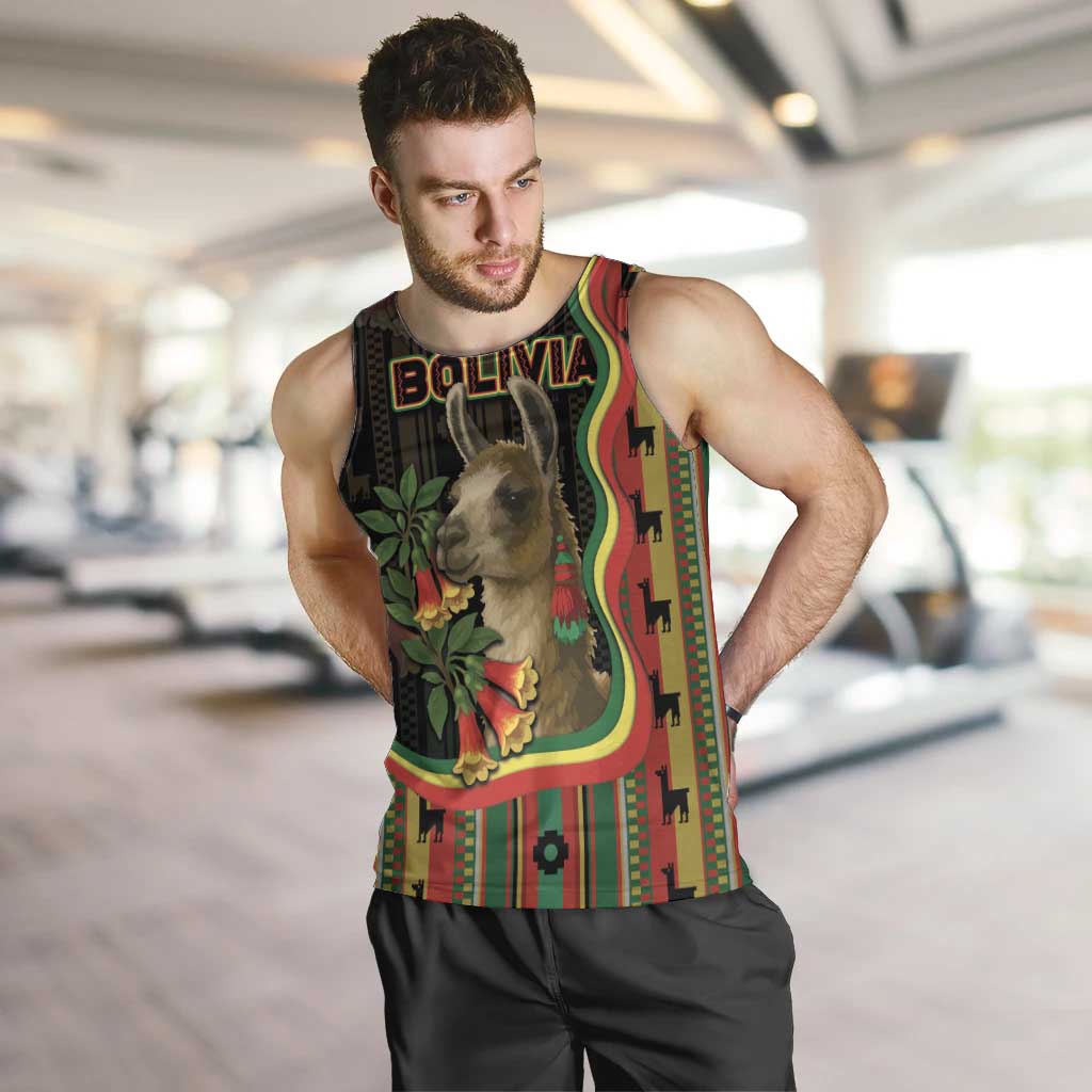 Bolivia Men Tank Top The Llama With Kantuta Over Andean Patterns - Wonder Print Shop