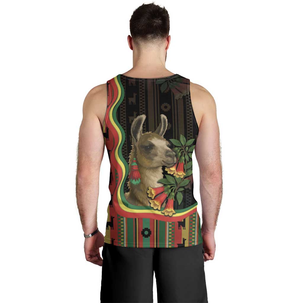 Bolivia Men Tank Top The Llama With Kantuta Over Andean Patterns - Wonder Print Shop