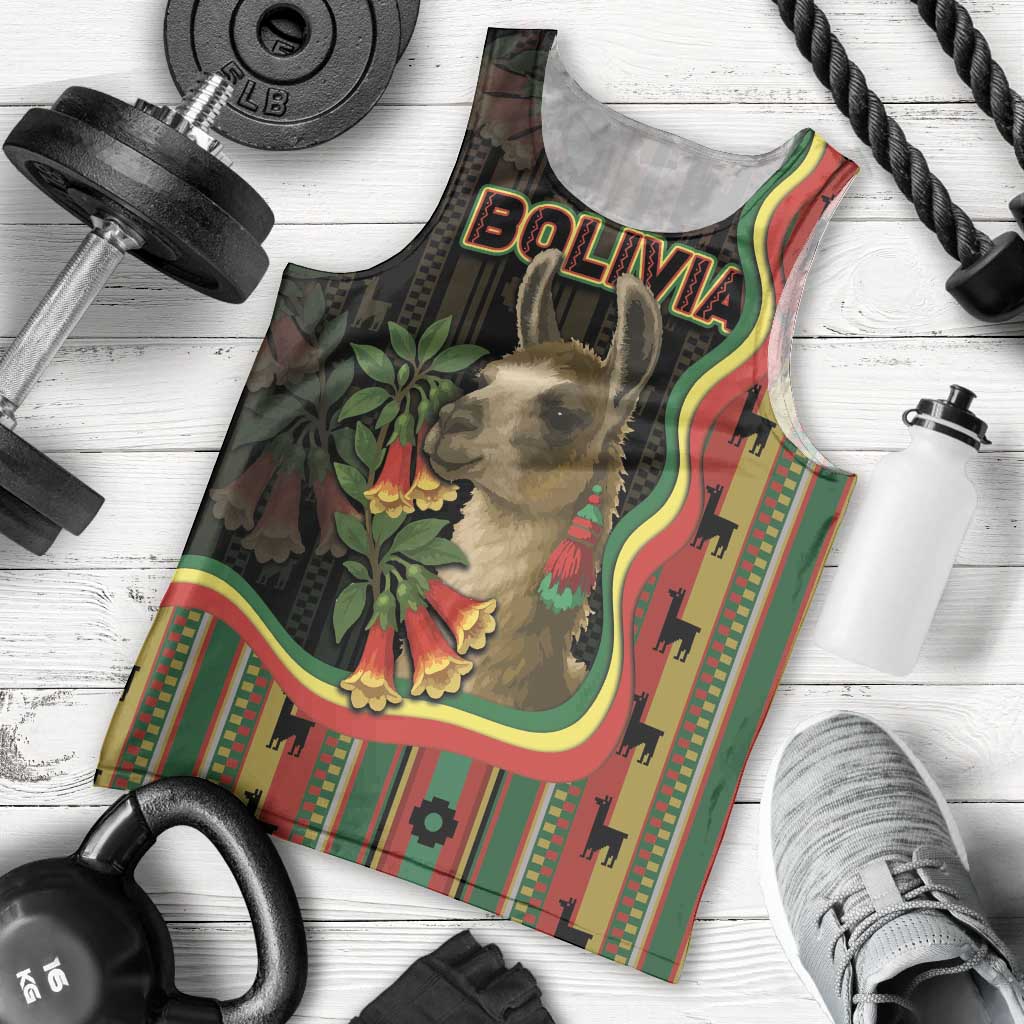 Bolivia Men Tank Top The Llama With Kantuta Over Andean Patterns - Wonder Print Shop
