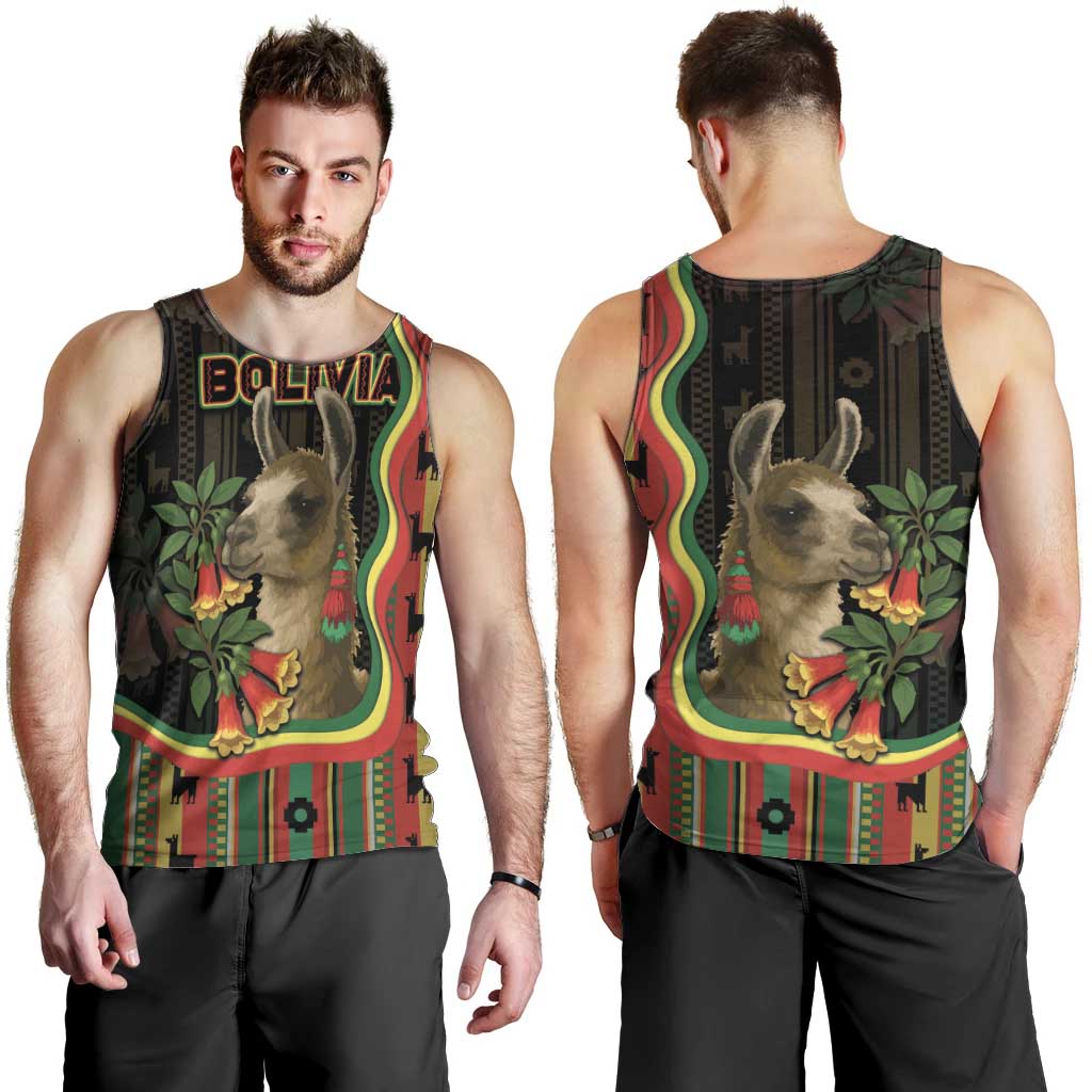 Bolivia Men Tank Top The Llama With Kantuta Over Andean Patterns - Wonder Print Shop