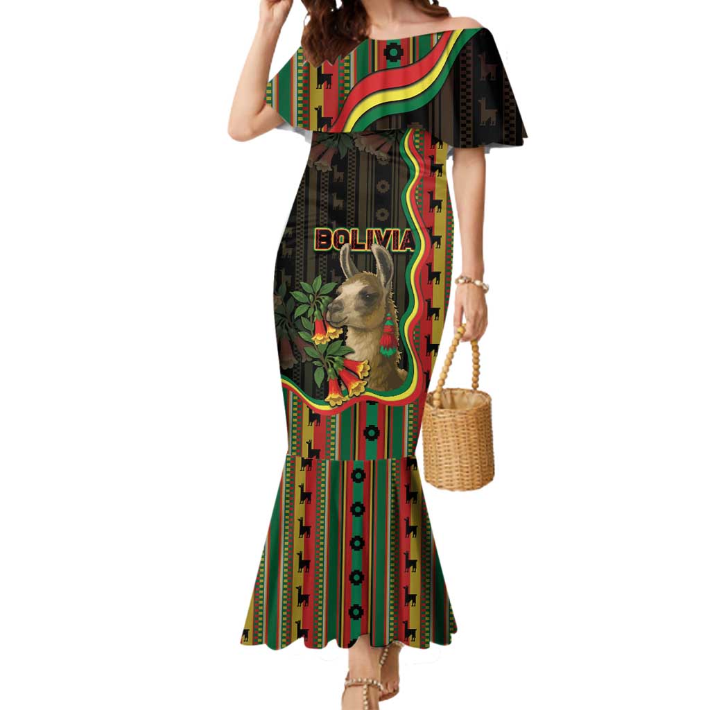 Bolivia Mermaid Dress The Llama With Kantuta Over Andean Patterns - Wonder Print Shop