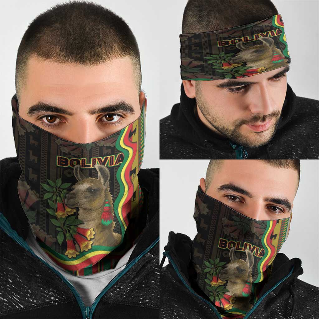 Bolivia Neck Gaiter The Llama With Kantuta Over Andean Patterns - Wonder Print Shop