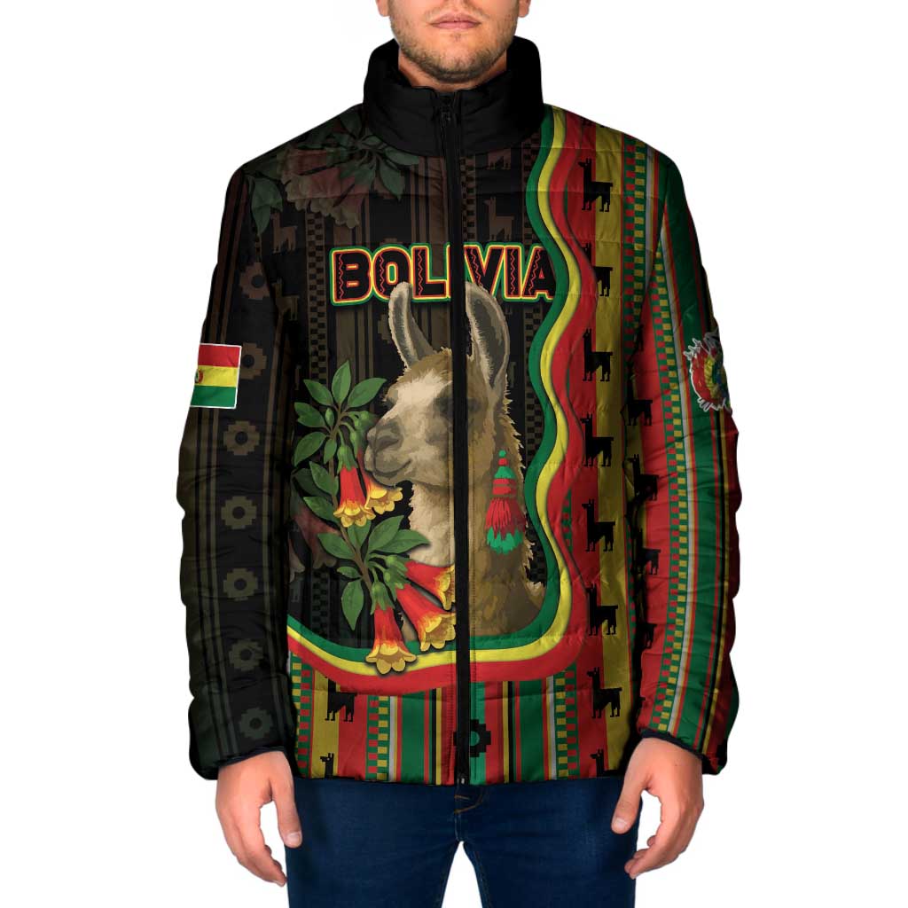 Bolivia Padded Jacket The Llama With Kantuta Over Andean Patterns - Wonder Print Shop