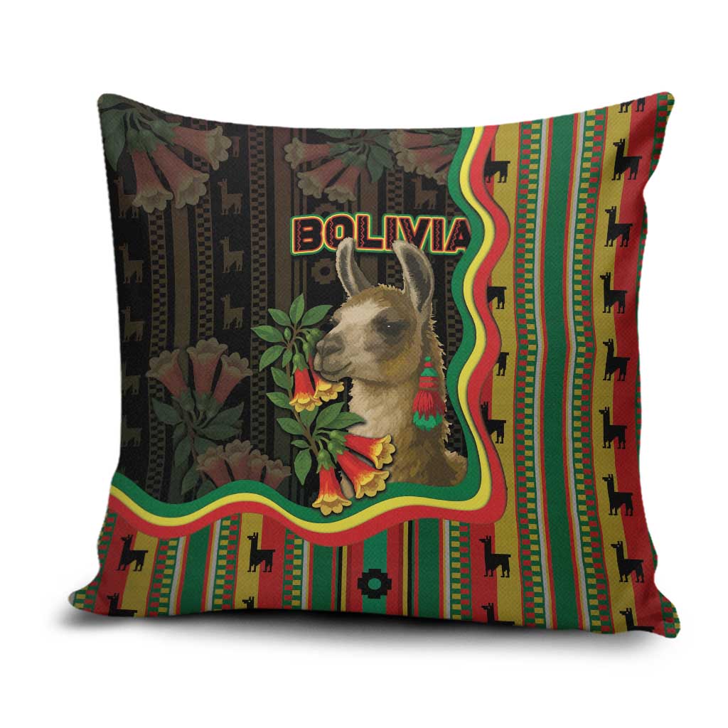 Bolivia Pillow Cover The Llama With Kantuta Over Andean Patterns - Wonder Print Shop