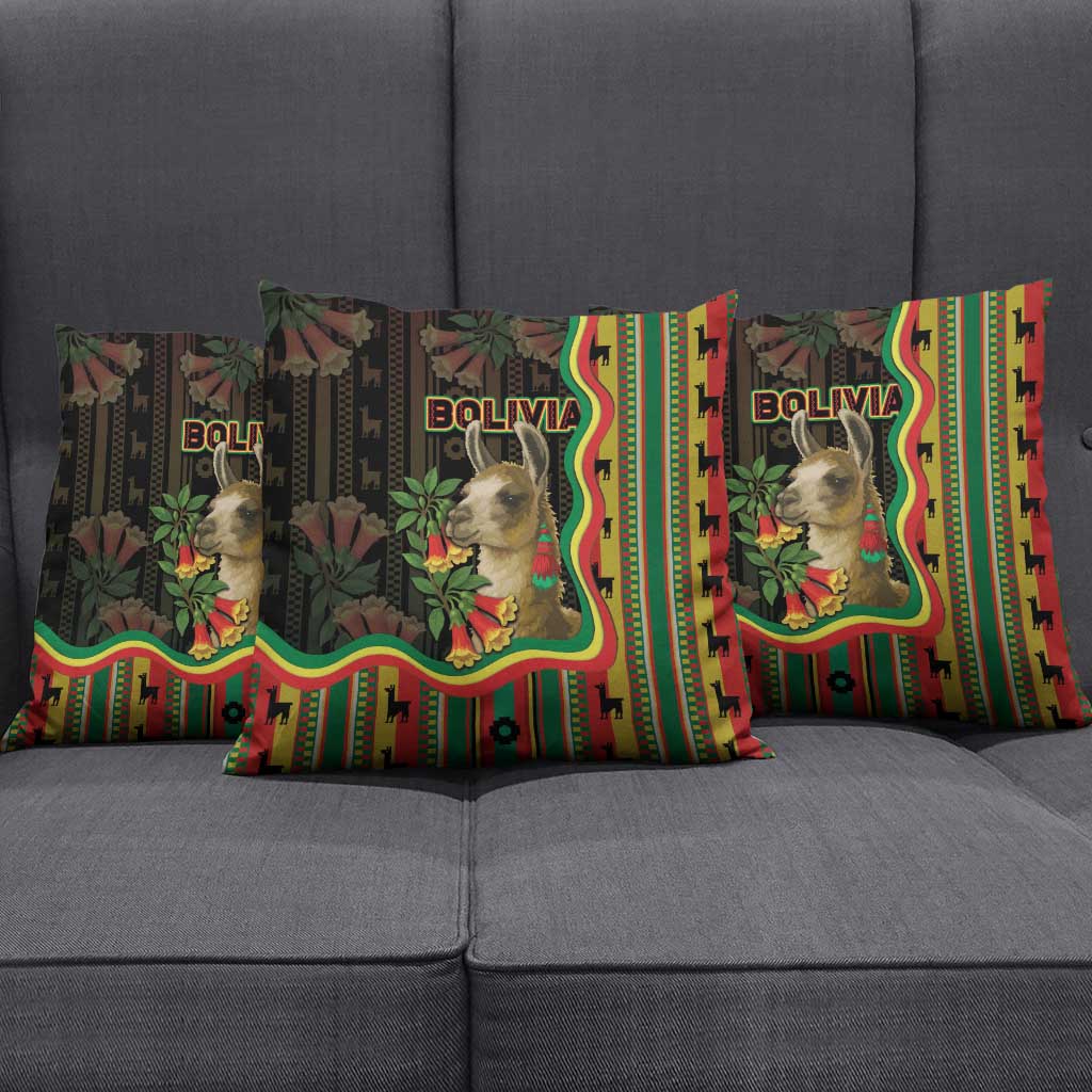 Bolivia Pillow Cover The Llama With Kantuta Over Andean Patterns - Wonder Print Shop