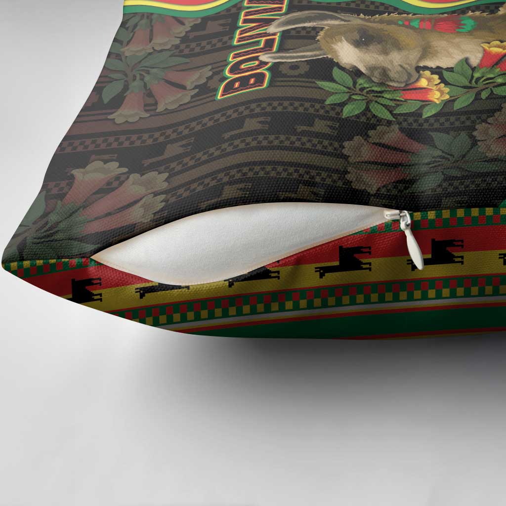 Bolivia Pillow Cover The Llama With Kantuta Over Andean Patterns - Wonder Print Shop