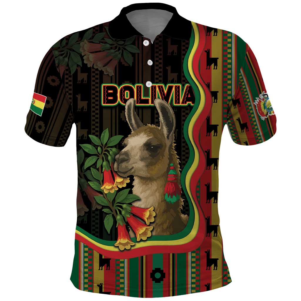 Bolivia Polo Shirt The Llama With Kantuta Over Andean Patterns - Wonder Print Shop