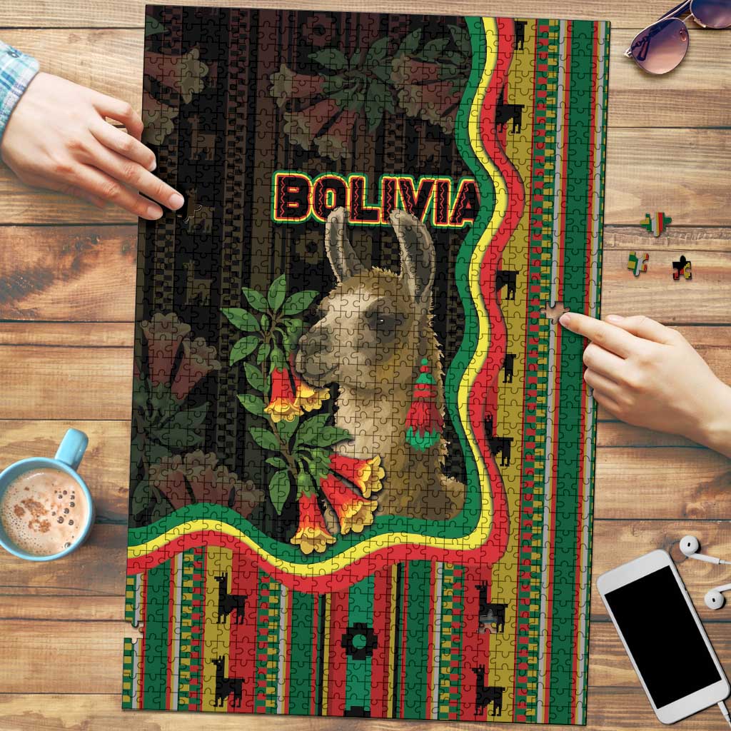Bolivia Puzzle The Llama With Kantuta Over Andean Patterns - Wonder Print Shop