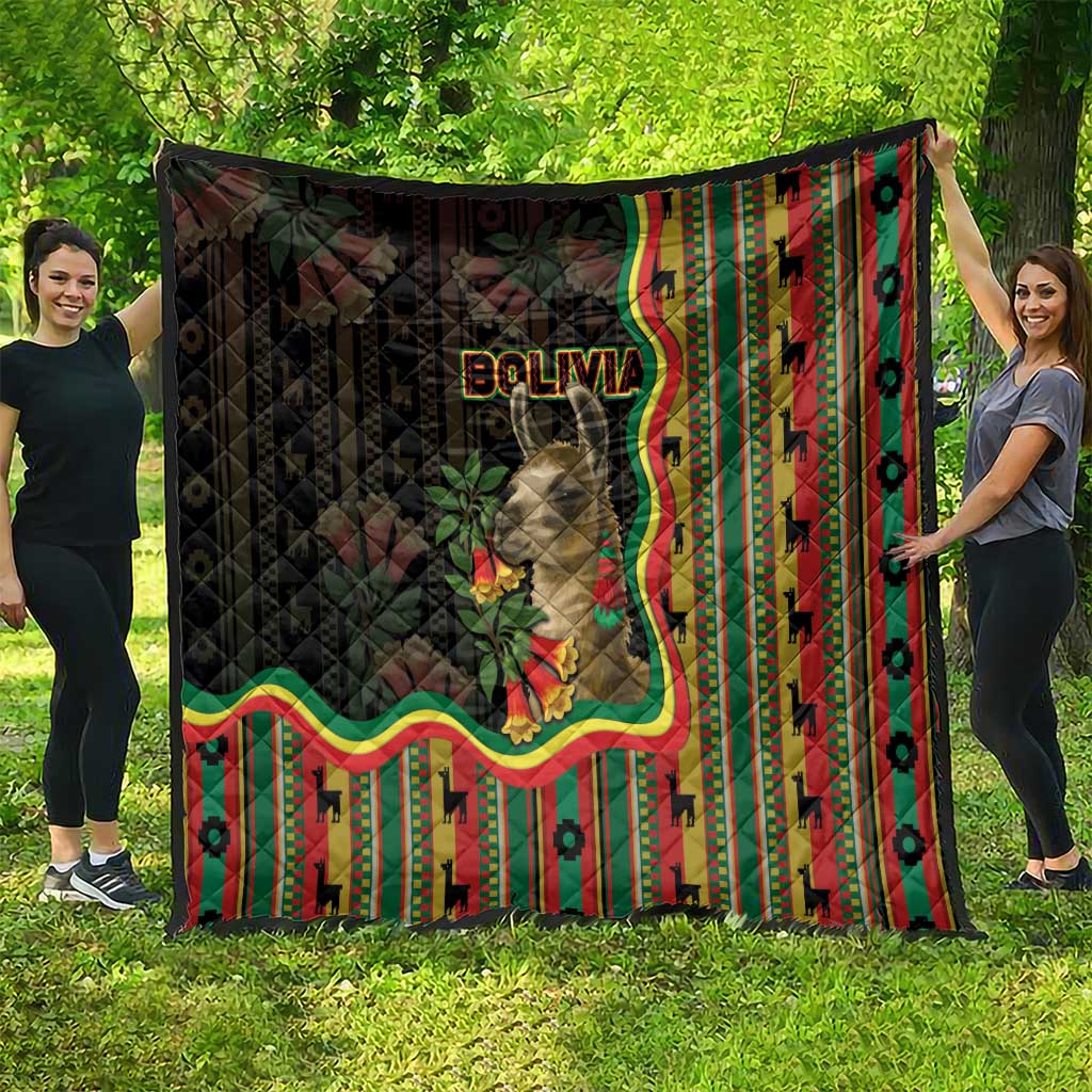 Bolivia Quilt The Llama With Kantuta Over Andean Patterns - Wonder Print Shop