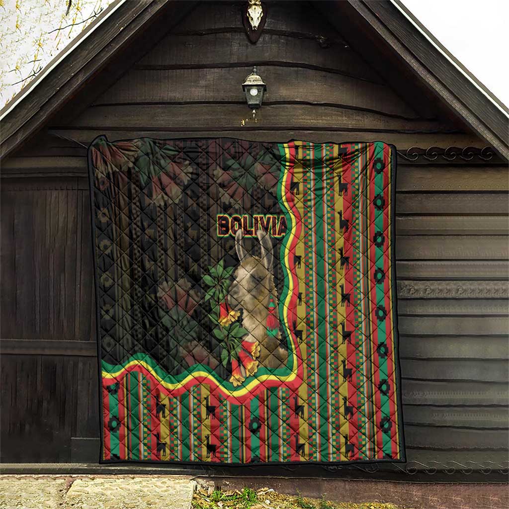 Bolivia Quilt The Llama With Kantuta Over Andean Patterns - Wonder Print Shop