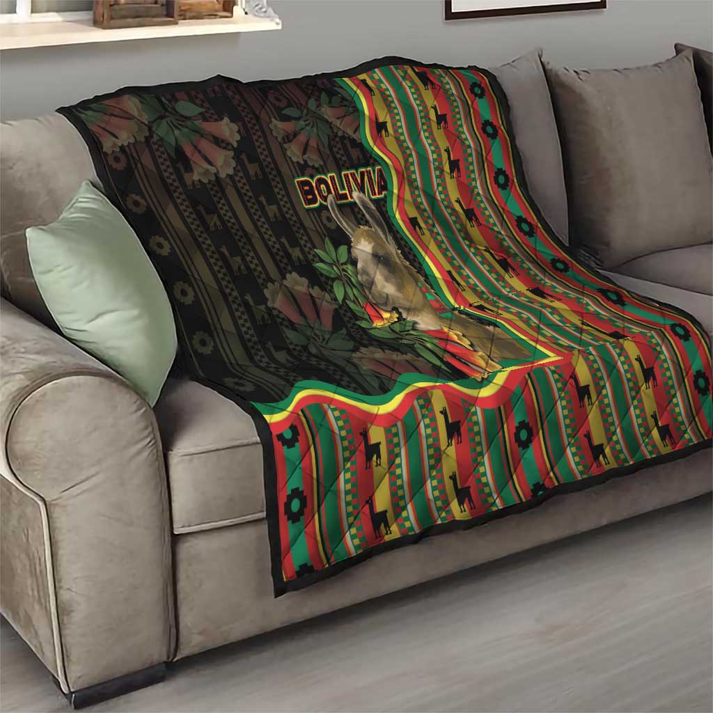 Bolivia Quilt The Llama With Kantuta Over Andean Patterns - Wonder Print Shop