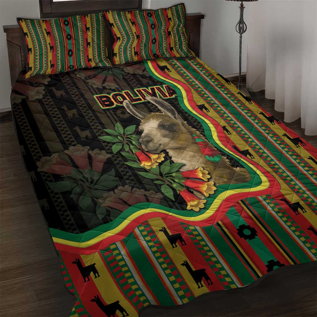Bolivia Quilt Bed Set The Llama With Kantuta Over Andean Patterns - Wonder Print Shop