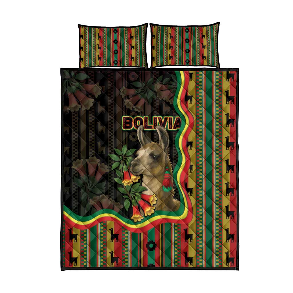 Bolivia Quilt Bed Set The Llama With Kantuta Over Andean Patterns - Wonder Print Shop