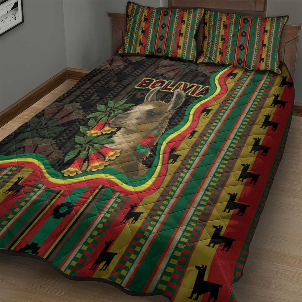 Bolivia Quilt Bed Set The Llama With Kantuta Over Andean Patterns - Wonder Print Shop