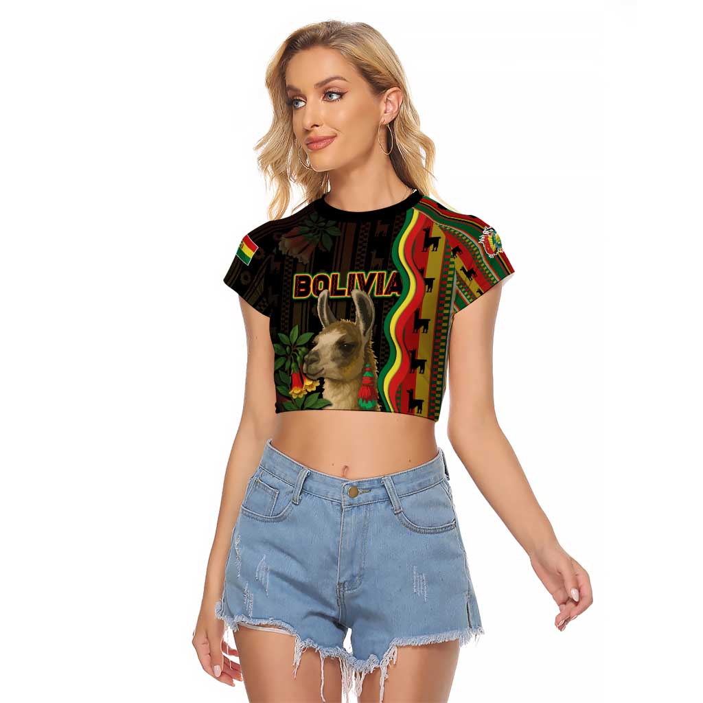 Bolivia Raglan Cropped T Shirt The Llama With Kantuta Over Andean Patterns - Wonder Print Shop