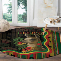 Bolivia Round Carpet The Llama With Kantuta Over Andean Patterns - Wonder Print Shop