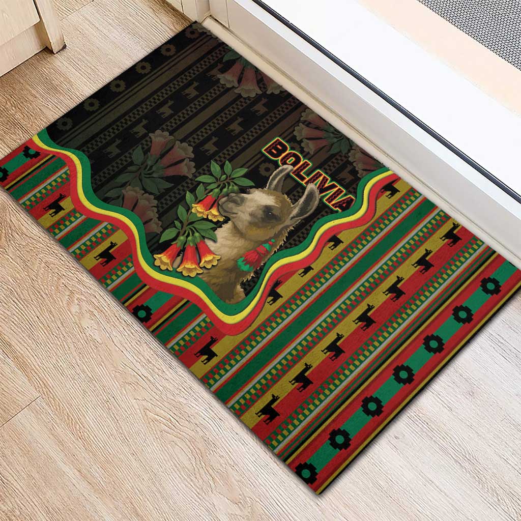 Bolivia Rubber Doormat The Llama With Kantuta Over Andean Patterns - Wonder Print Shop