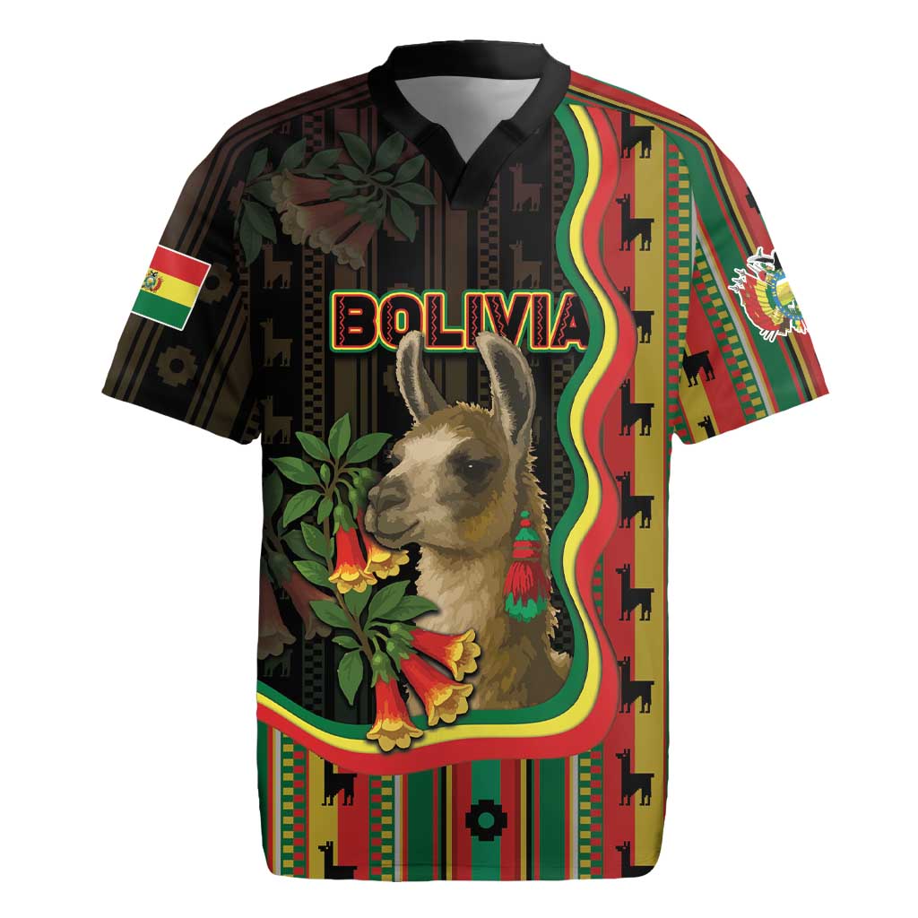 Bolivia Rugby Jersey The Llama With Kantuta Over Andean Patterns - Wonder Print Shop