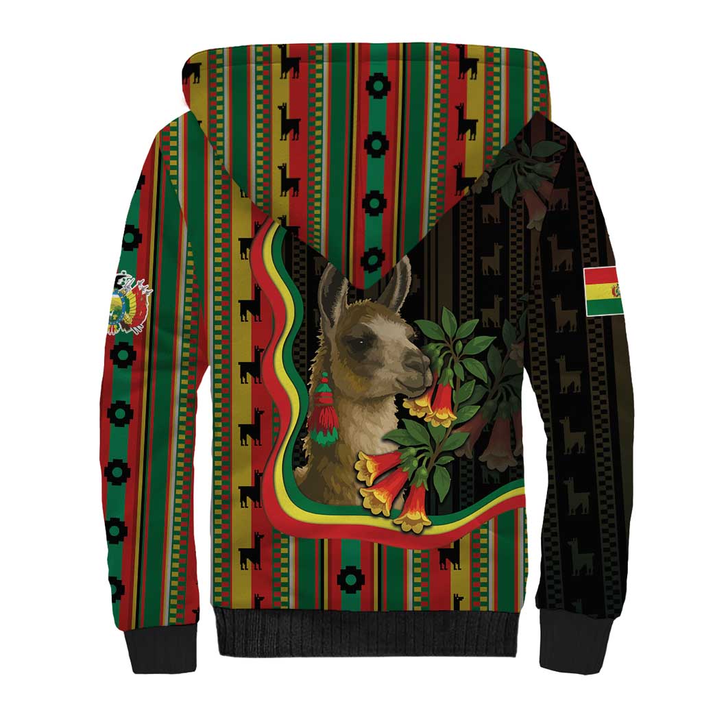 Bolivia Sherpa Hoodie The Llama With Kantuta Over Andean Patterns - Wonder Print Shop