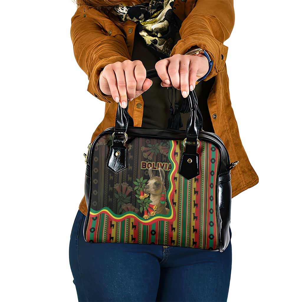 Bolivia Shoulder Handbag The Llama With Kantuta Over Andean Patterns - Wonder Print Shop