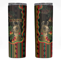 Bolivia Skinny Tumbler The Llama With Kantuta Over Andean Patterns - Wonder Print Shop