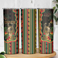 Bolivia Skinny Tumbler The Llama With Kantuta Over Andean Patterns - Wonder Print Shop