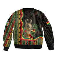 Bolivia Sleeve Zip Bomber Jacket The Llama With Kantuta Over Andean Patterns - Wonder Print Shop