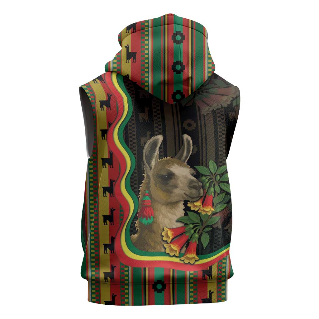 Bolivia Sleeveless Hoodie The Llama With Kantuta Over Andean Patterns - Wonder Print Shop