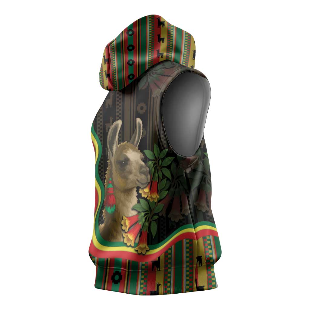 Bolivia Sleeveless Hoodie The Llama With Kantuta Over Andean Patterns - Wonder Print Shop