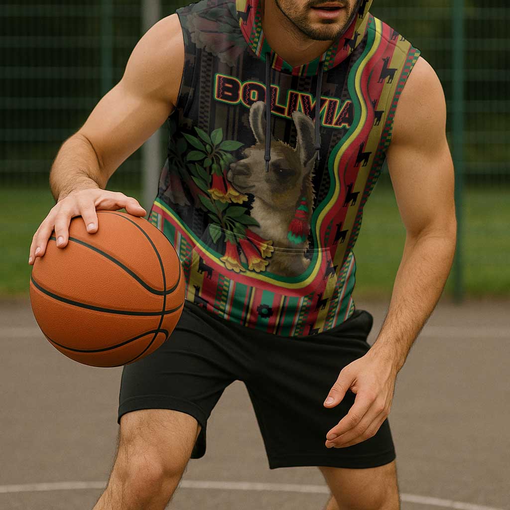 Bolivia Sleeveless Hoodie The Llama With Kantuta Over Andean Patterns - Wonder Print Shop